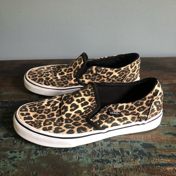 vans asher slip on leopard